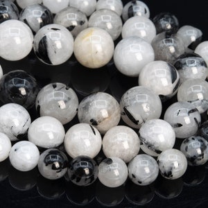 Genuine Natural Black Rutilated Quartz, Tourmalinated Quartz Loose Beads Grade A Round Shape 6mm 8mm 10mm 12mm