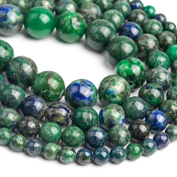 Green & Blue Azurite Loose Beads Nugget Round Shape 6mm 8mm 9-10mm 11-12mm