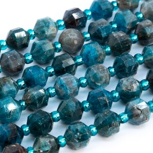 Genuine Natural Blue Apatite Loose Beads Grade A Faceted Bicone Barrel Drum Shape 8x7mm