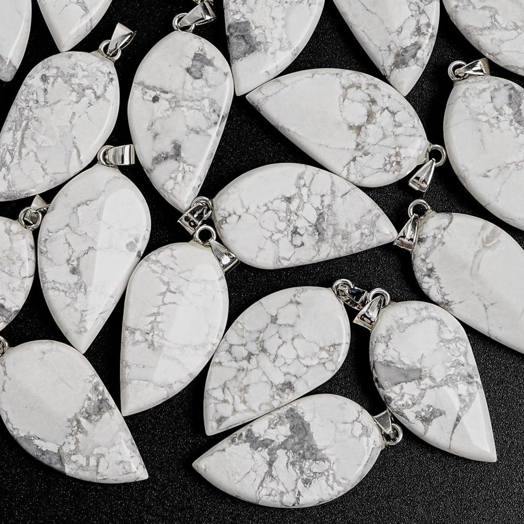 Genuine Natural White Leaf Howlite Top Drilled Healing Gemstone Pendant ...