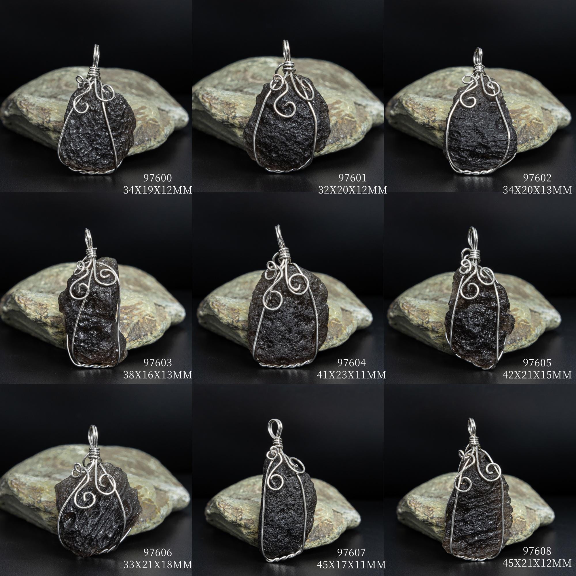 本物の天然釉薬ブラックシリウス隕石ワイヤーラップペンダント