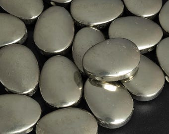Äkta naturlig kopparpyrithänge - oval formad pyrit toppborrad cabochon ädelstenshänge