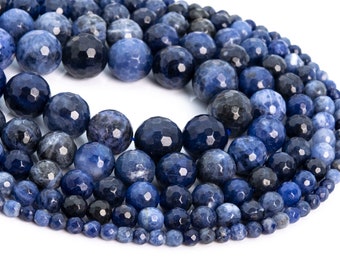 Genuine Natural Sodalite Loose Beads Micro Faceted Round Shape 4mm 6mm 8mm 10mm 12mm