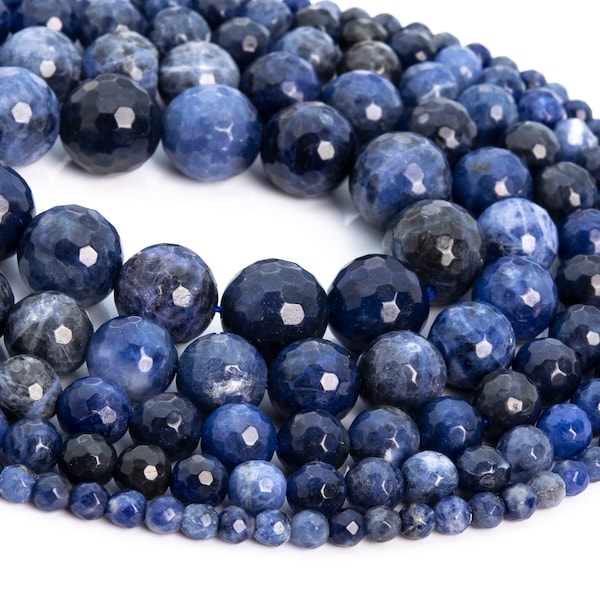 Genuine Natural Sodalite Loose Beads Micro Faceted Round Shape 4mm 6mm 8mm 10mm 12mm