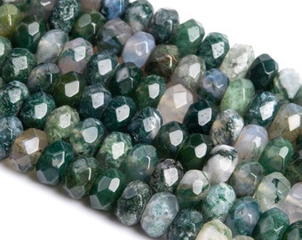 Genuine Natural Botanical Moss Agate Loose Beads Faceted Rondelle Shape 8x5mm