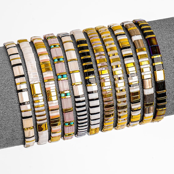 DESERT-Tile Tila Bracelet,Stackable Boho Glass Bead Bracelets,Summer Jewelry, Beach Bracelets,Light Luxury