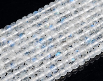 Genuine Natural Rainbow Moonstone Loose Beads Grade AA Round Shape 4mm