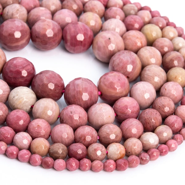 Genuine Natural Haitian Flower Rhodonite Loose Beads Micro Faceted Round Shape 6mm 8mm 10mm 12mm