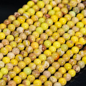 Natural Mustard Yellow Sea Sediment Imperial Jasper Loose Beads Round Shape 3mm