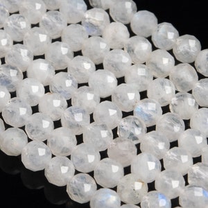 Cuentas sueltas de piedra lunar arcoíris natural genuina transparente, grado AAA, forma redonda facetada, 3 mm, 4 mm y 5 mm