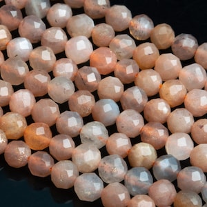 Cuentas sueltas de piedra lunar naranja clara natural genuina, grado AA, forma redonda facetada, 4 mm