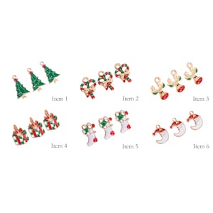 6 Pcs Christmas Enamel Charms - Gold Tone With Color Enamel