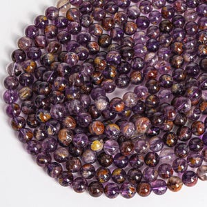 Genuine Natural Purple Amethyst Cacoxenite Inclusions Quartz Loose Beads Grade AAA Round 8MM/10MM/12MM