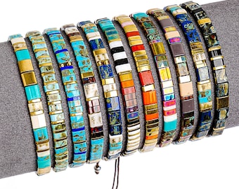 OCEAN REEFS - Bracciale con perline di vetro Tila, Braccialetti impilabili in stile boho con perline di vetro, Gioielli estivi, Braccialetti da spiaggia