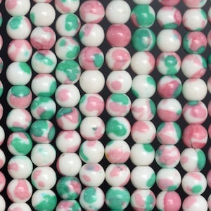 Green & Pink Rain Flower Jade Loose Beads Round Shape 4mm