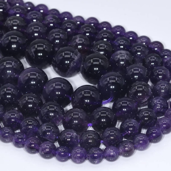 Genuine Natural Amethyst Loose Beads Grade A Round Shape 5-6mm 8mm 9-10mm 16mm