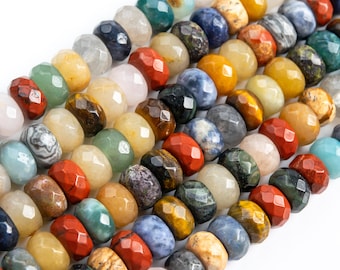 Natural Gemstone Mixed Stone Loose Beads Faceted Rondelle Shape 6x4mm 8x5mm 10x6mm