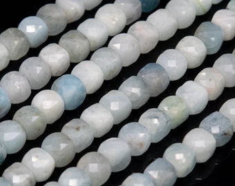 Genuine Natural Faint Blue Aquamarine Loose Beads Grade AA Faceted Cube Shape 5mm