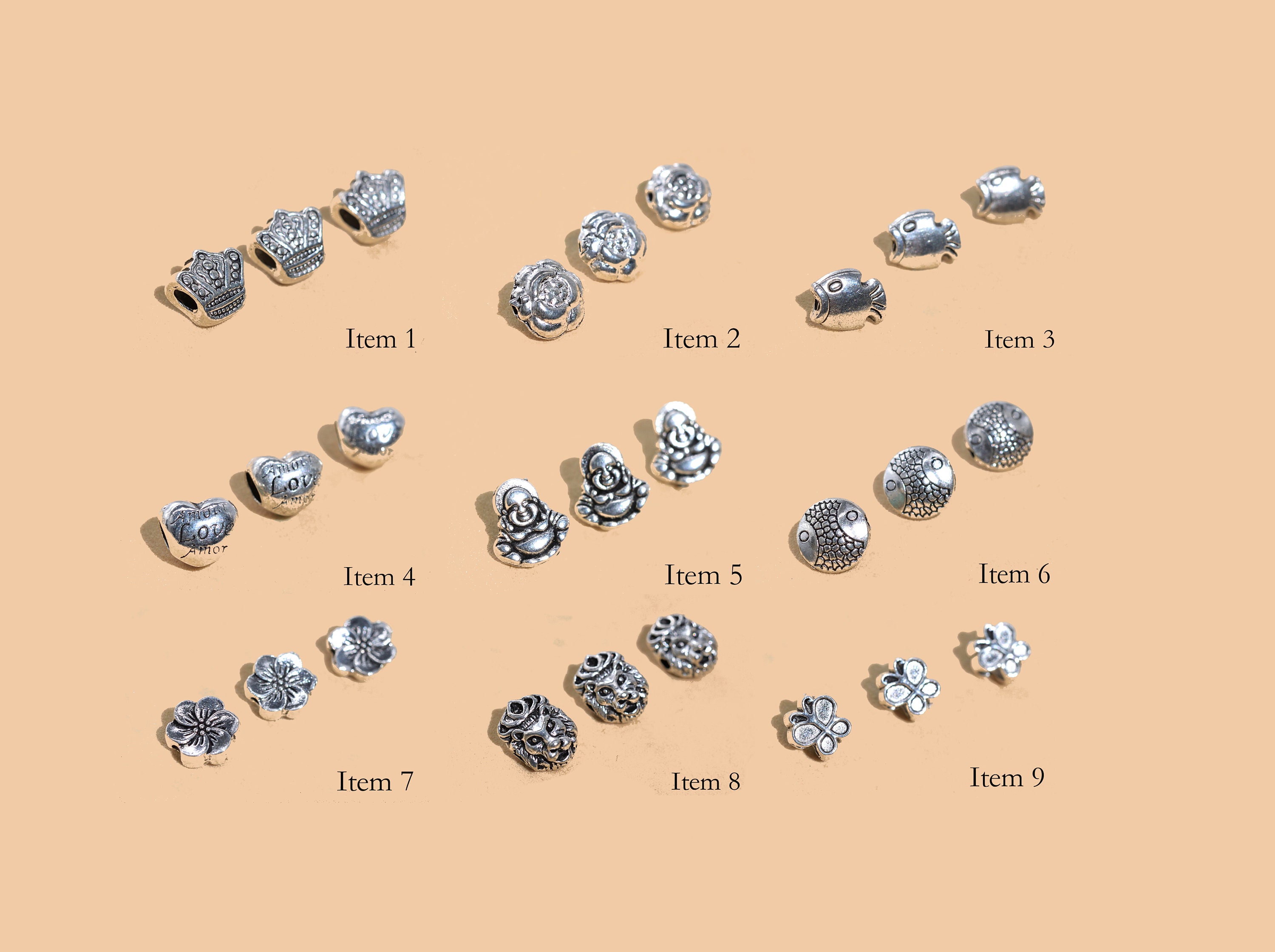 93 10 pcs Antique Silver Flower Spacer Beads 15 mm