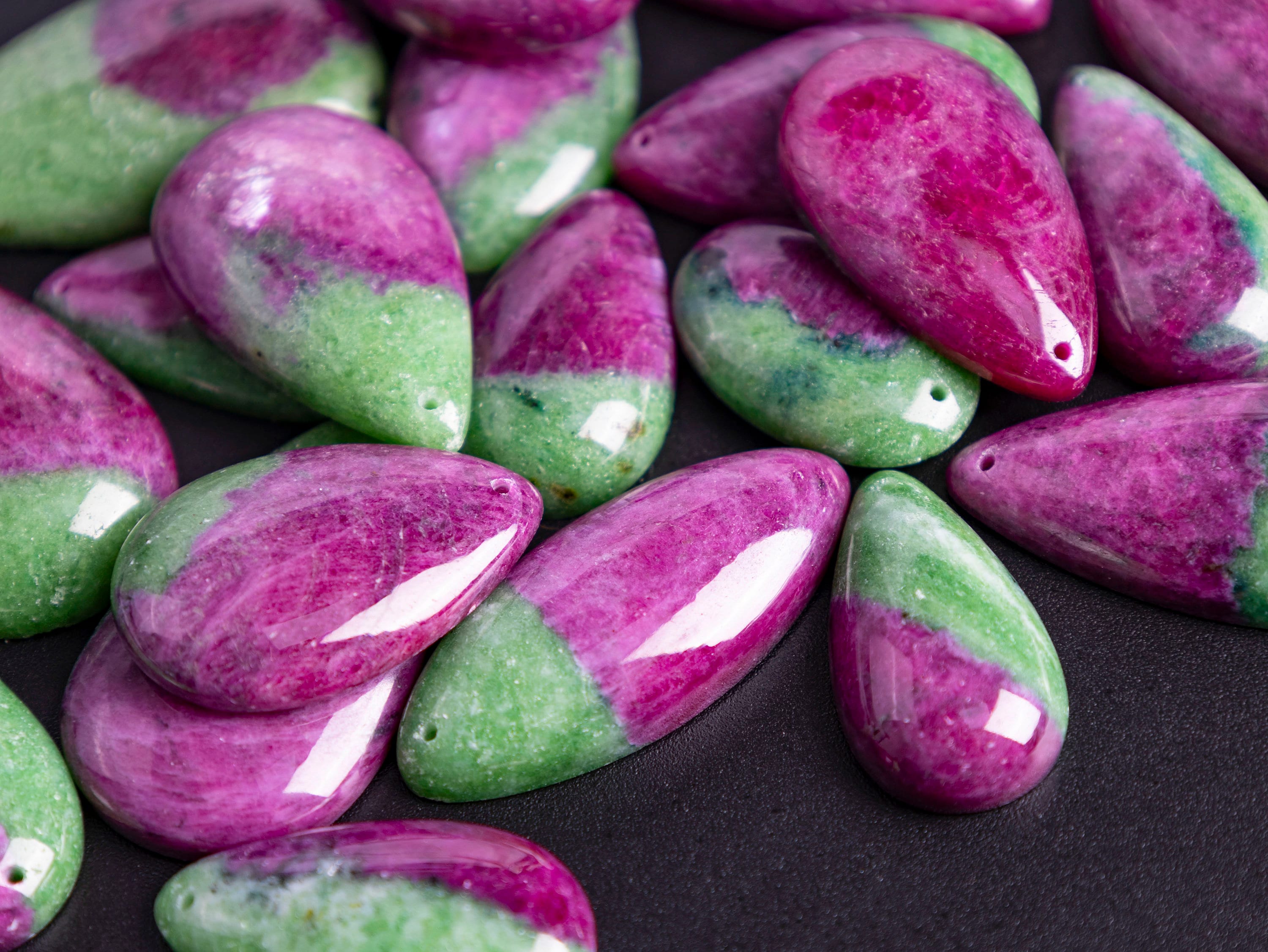 Top Drilled Cabochon Different Shape Stone Pendant - Genuine Natural Red Green Ruby Zoisite