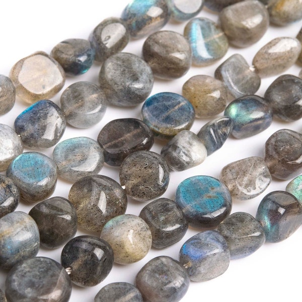 Genuine Natural Light Gray Labradorite Loose Beads Grade A Pebble Nugget Shape 8-10mm