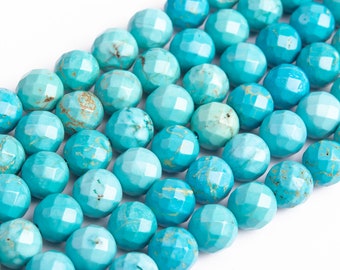 Lot De 10 Perles Turquoise Synthétiques Facettées - Diamètre 8mm, Référence 455855, Neuves