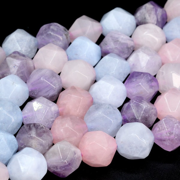 Genuine Natural Aquamarine Rose Quartz Amethyst Loose Beads Grade AAA Star Cut Faceted Shape 5-6mm 7-8mm 9-10mm