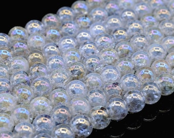 Contas soltas redondas de quartzo cristal transparente arco-íris com padrão de rachaduras, 8 mm