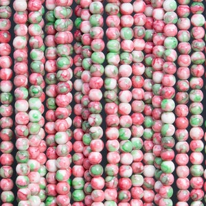 Pink & Green Rain Flower Jade Loose Beads Round Shape 3mm