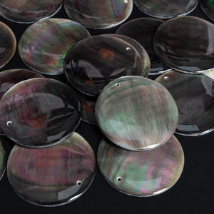 Natural Black Black Mother of Pearl Shell Pendant-Round Shape Black Mother of Pearl Shell Top Drilled Cabochon Pendant