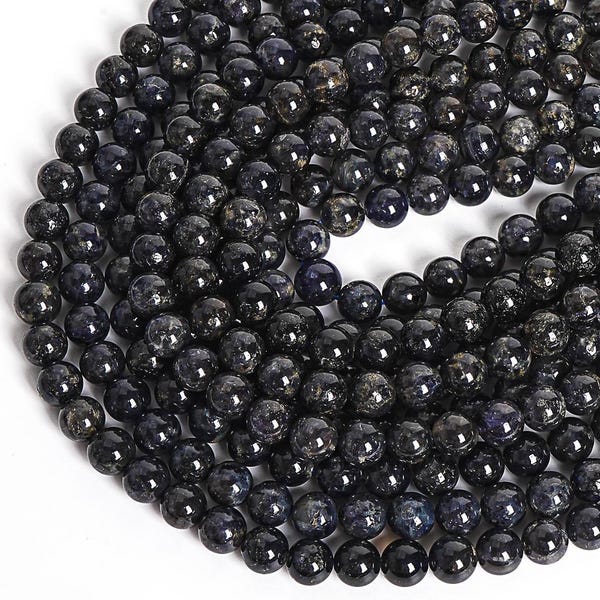 Perline di iolite viola blu scuro naturale genuino grado A+ rotonde 8 mm 10 mm