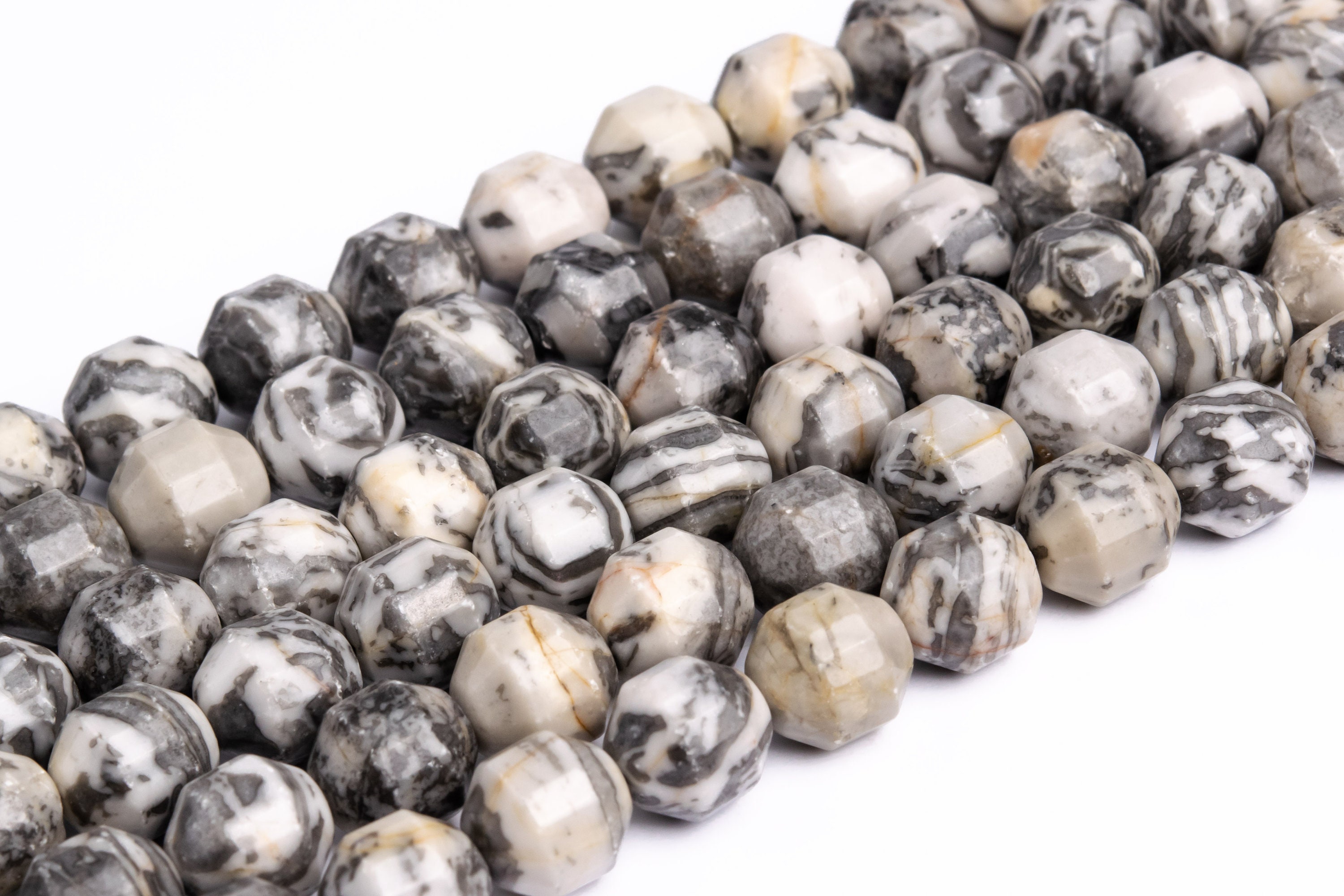 Genuine Natural Gray Crazy Lace Jasper Loose Beads Faceted Bicone