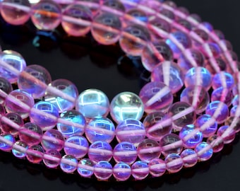 Perles de quartz violet mystique Aura, rondes, 6 mm 8 mm 10 mm