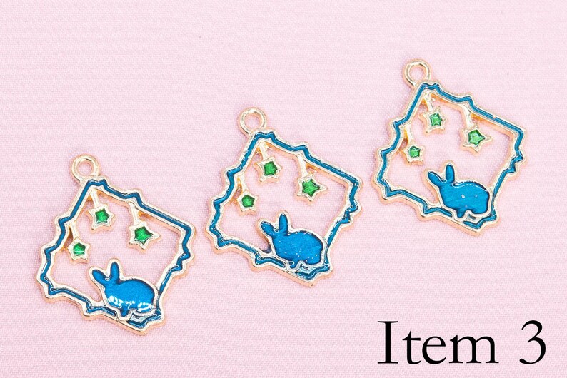 6 Pcs Rabbit / Moon Enamel Charms - Gold Tone With Color Enamel - Etsy