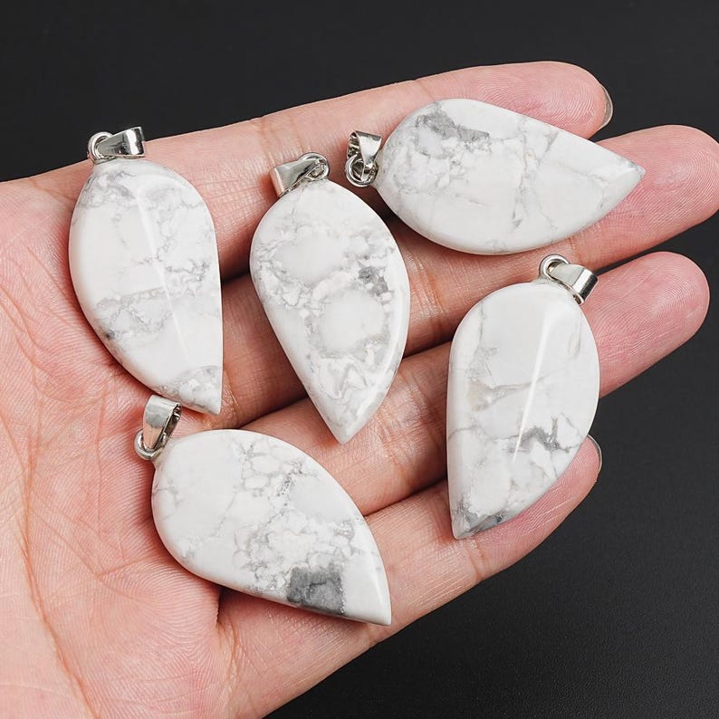 Genuine Natural White Leaf Howlite Top Drilled Healing Gemstone Pendant ...