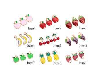 6 Pcs Fruit Enamel Charms - Gold Tone With Color Enamel