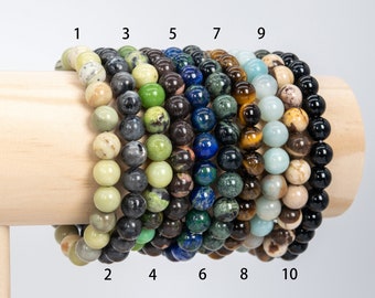 8mm Round Gemstone Bracelet - Jade / Larvikite / Chrysoprase