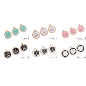 4 Pcs Round Enamel Charms - Gold Tone With Color Enamel