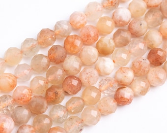 Genuine Natural Orange Sunstone Loose Beads Grade A Faceted Round Shape 5-6mm