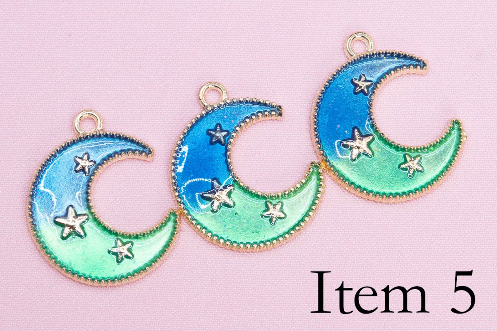 6 Pcs Rabbit / Moon Enamel Charms - Gold Tone With Color Enamel - Etsy