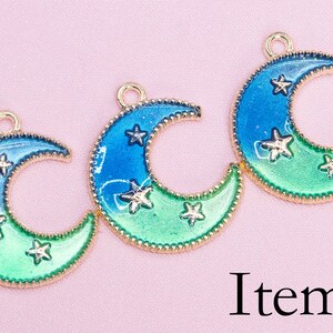 6 Pcs Rabbit / Moon Enamel Charms - Gold Tone With Color Enamel - Etsy