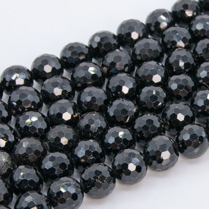 Genuine Natural Black Tourmaline Loose Beads Micro Faceted Round Shape 9-10mm