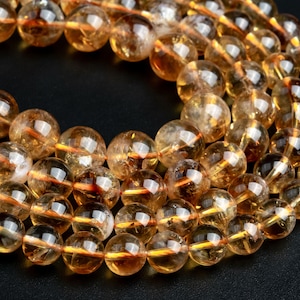 Genuine Natural Deep Brown Yellow Citrine Loose Beads Round Shape 6mm 6-7mm 8mm 9mm 9-10mm 10mm 10-11mm 11mm 11-12mm 12mm 12-13mm 13mm