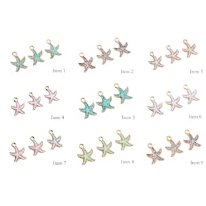 6 Pcs Starfish Enamel Charms - Gold Tone With Color Enamel