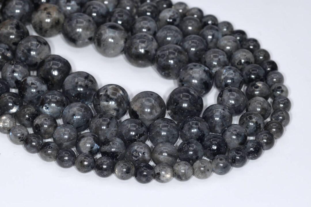 GEM-inside Natural Black Larvikite Round Beads, 6mm To 12mm, Big Hole 1.5-2mm, Spacer Beads, 25+ Pieces, Handmade