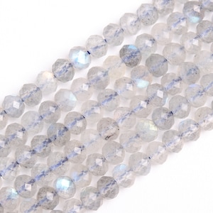 Genuine Natural Transparent Light Gray Labradorite Loose Beads Faceted Rondelle Shape 4x3mm