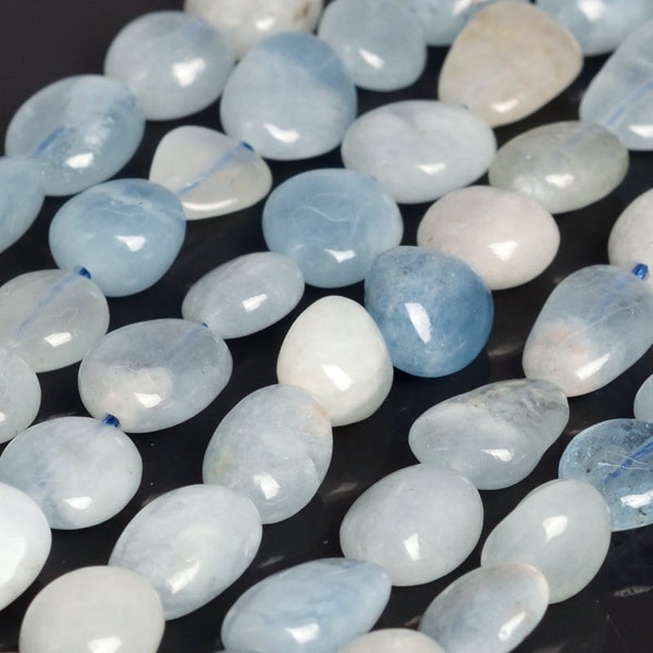 Genuine Natural Aquamarine Loose Beads Brazil Grade AA Pebble Nugget Shape 8-10mm