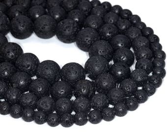 Echte natürliche schwarze vulkanische Lava-Perlen, Güteklasse AA, runde Form, 6 mm, 8–9 mm, 10 mm, 12 mm
