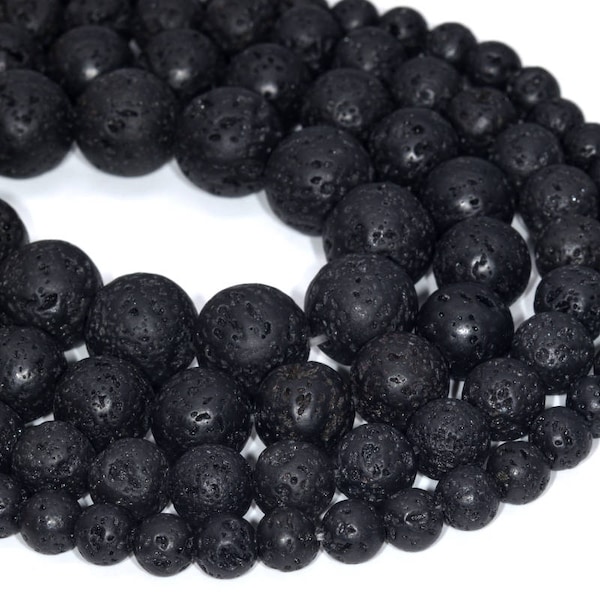 Genuine Natural Black Volcanic Lava Loose Beads Grade AA Round Shape 6mm 8-9mm 10mm 12mm