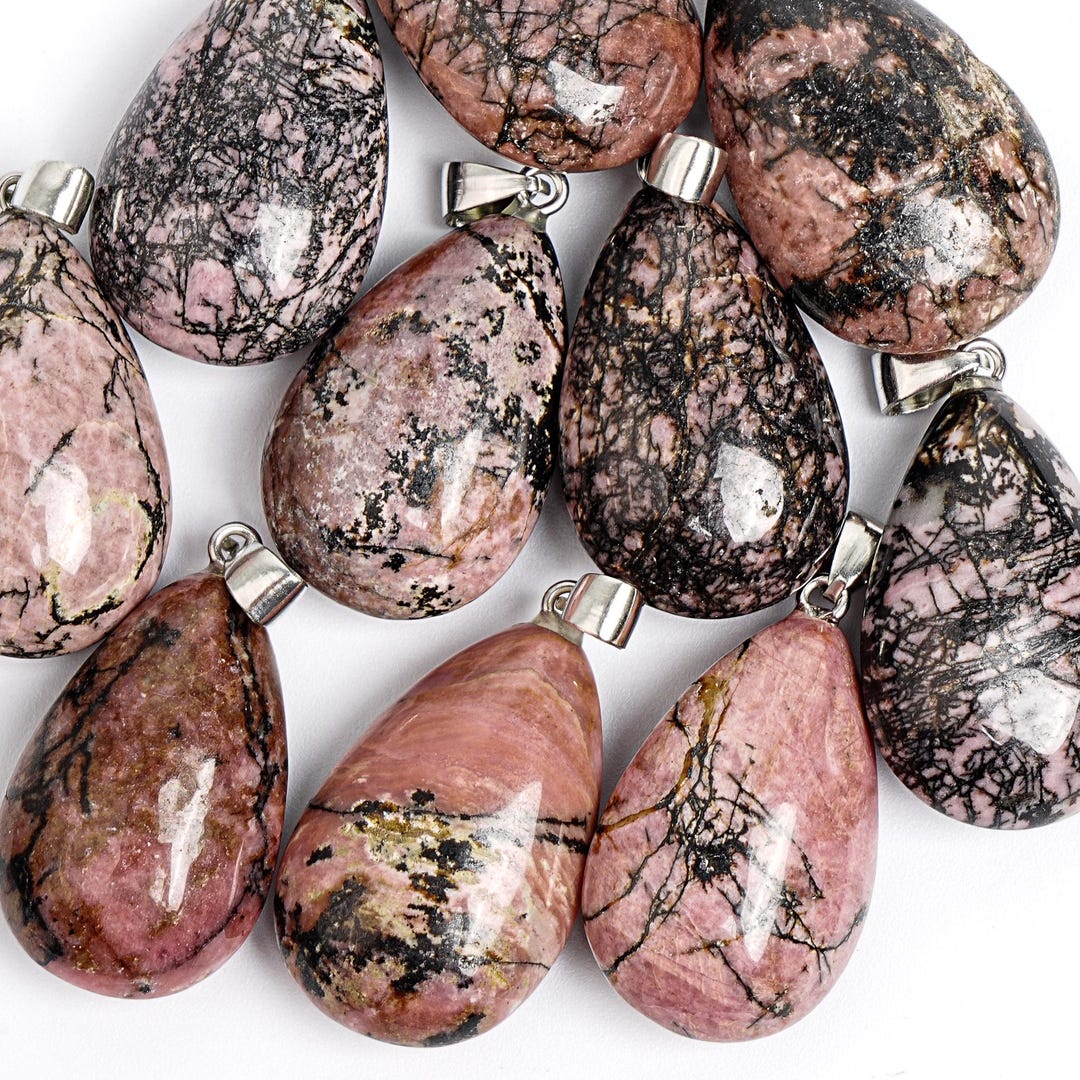 Genuine Natural Red Black Teardrop Rhodonite Top Drilled Healing ...